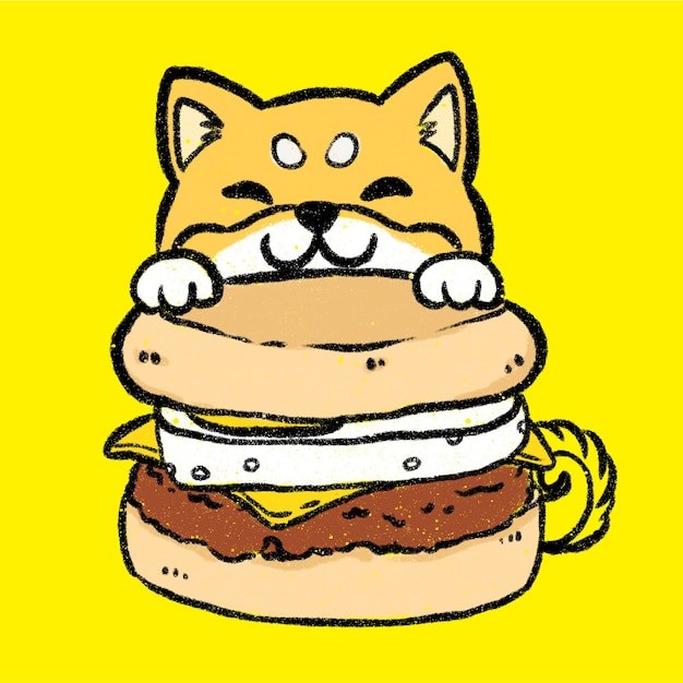 Shiba inu mangia un hamburger