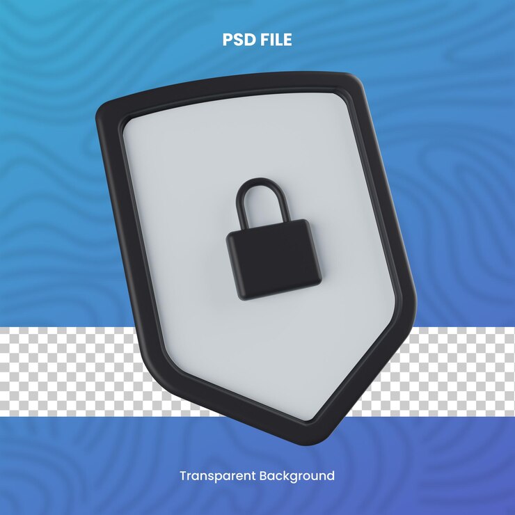 PSD shield 3d high quality render protection and security transparent background