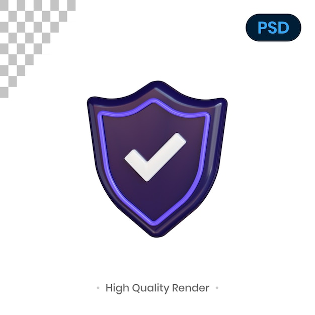 Shield check 3d render illustration premium psd