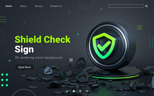 PSD shield check lock sign 3d abstract dark realistic iconic background for social banner template