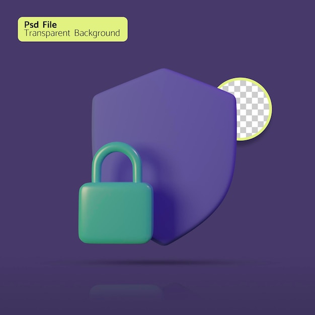 PSD shield padlock closed icon 3d minimalist