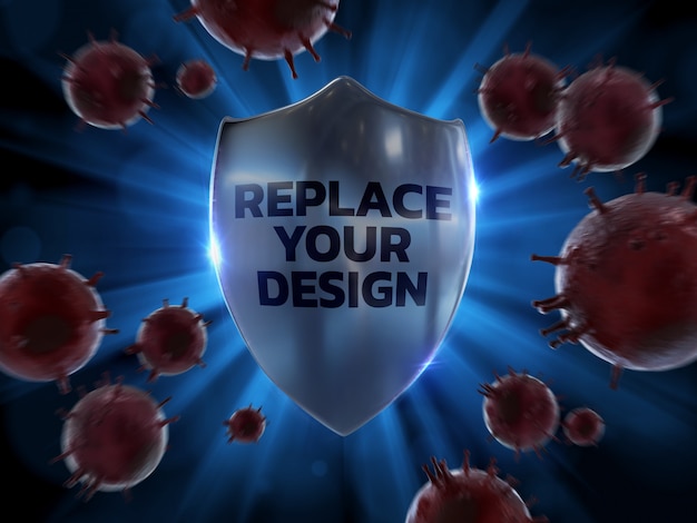 PSD shield protection mockup 3d rendering design