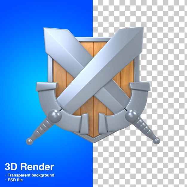 PSD shield and swords 3d render