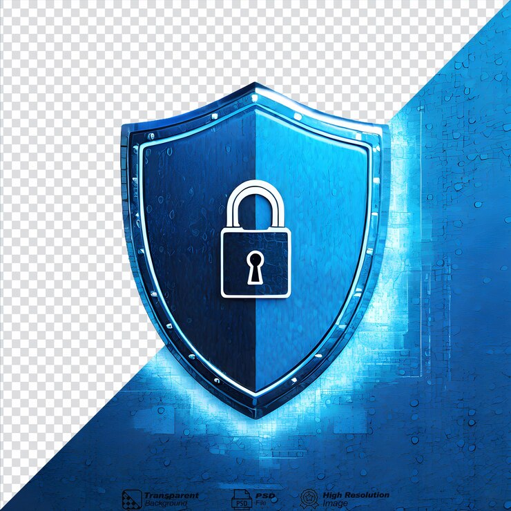 PSD shield web secure lock icon symbol isolated on transparent background