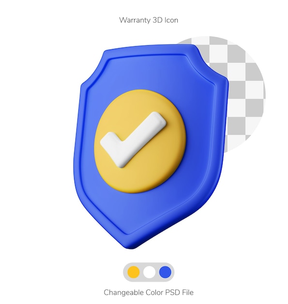 PSD shield with check mark symbol warranty guarantee psd changeable color 3d icon illustration isolated
