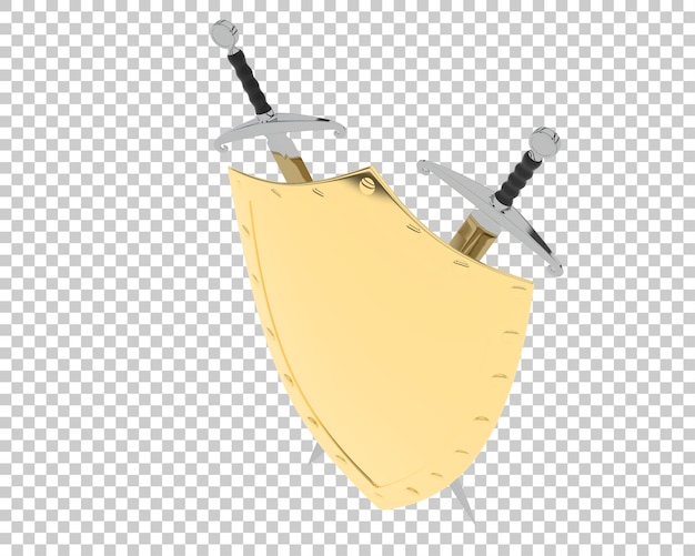 Shield with swords isolated on transparent background 3d rendering illustration