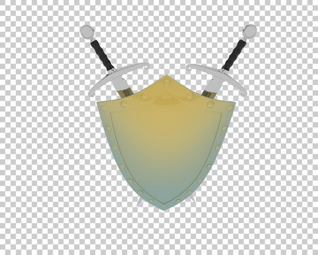 PSD shield with swords isolated on transparent background 3d rendering illustration