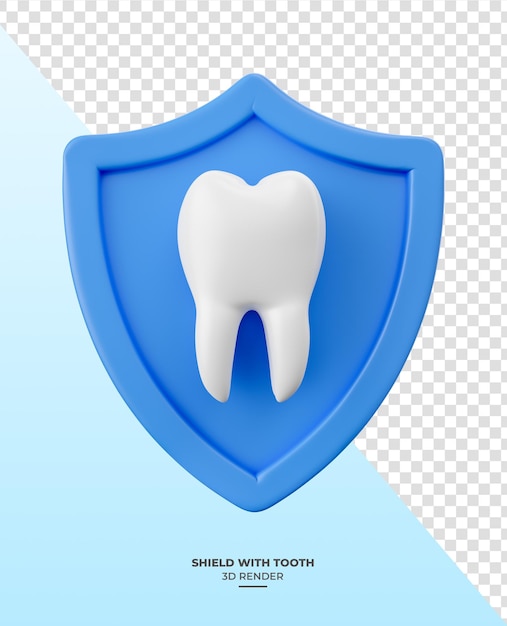 Shield with tooth in 3d render with transparent background