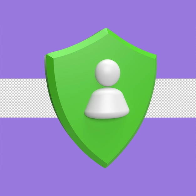 Shield with user 3d icon model cartoon style concept render illustration