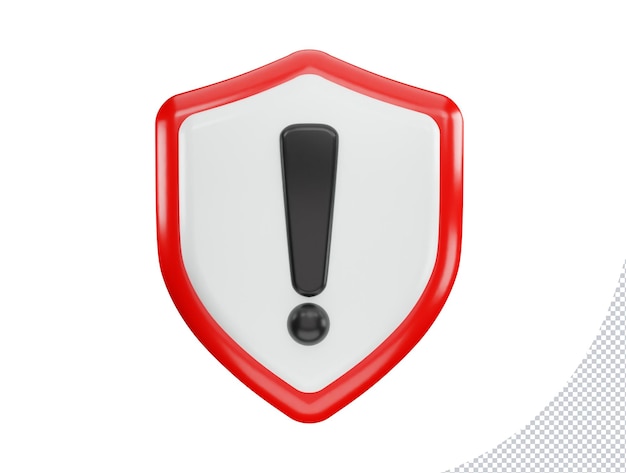 PSD shield with warning icon 3d rendering vector illustration