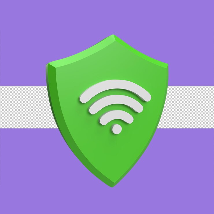 PSD shield with wifi 3d icon model cartoon style concept render illustration
