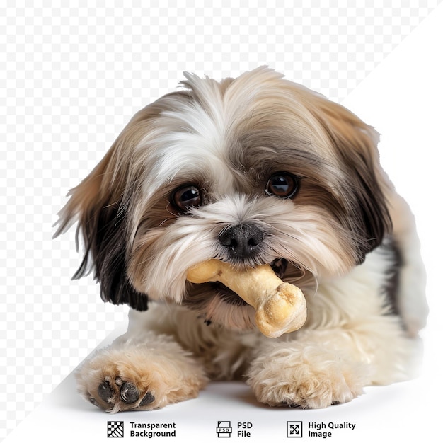 PSD shih tzu sdraiato e che mangia un osso