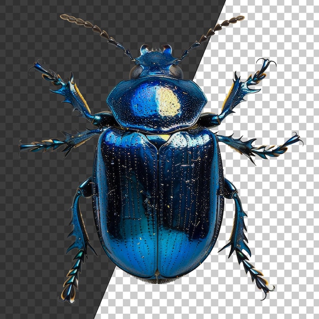 PSD scarafaggio blu scintillante con macchie vibranti su uno sfondo trasparente png