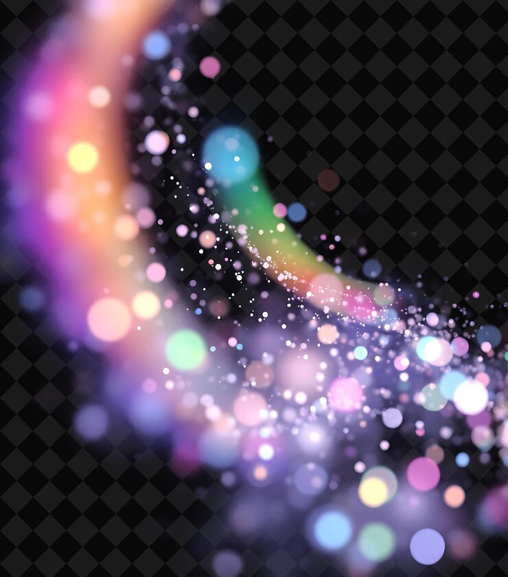 PSD shimmering boson motes delicate flecks of iridescent rainbow h y2k inspired neon background