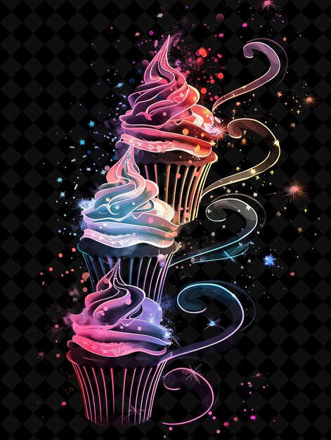 PSD shimmering electrified cupcakes scattered and bursting cupca neon color food drink y2k collection