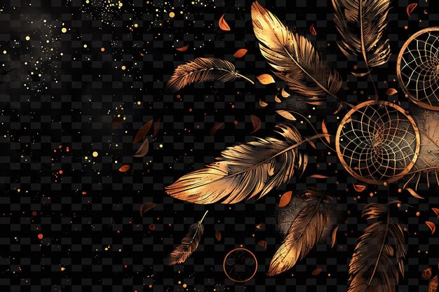 PSD shimmering feathers and dreamcatchers intertwined feather sh y2k texture shape background decor art