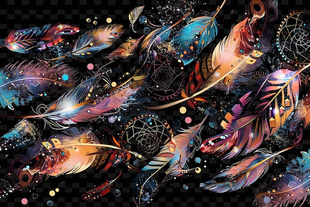 Shimmering feathers en dreamcatchers intertwined feather sh y2k texture shape background decor art