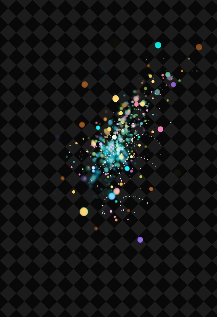 PSD shimmering fermion motes delicate flecks of iridescent rainbow y2k inspired neon background