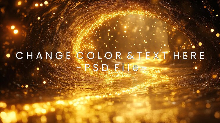 PSD a shimmering golden tunnel with sparkling lights and flowing reflections
