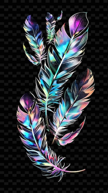 PSD shimmering holographic feathers collage di piume stratificate testo y2k texture shape background decor art