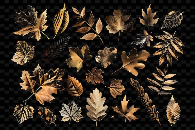 PSD shimmering leaves scattered and layered leaf shapes in the s y2k texture shape background decor art