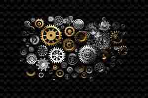 PSD shimmering metallic gears and cogs layered mechanical collag y2k texture shape background decor art