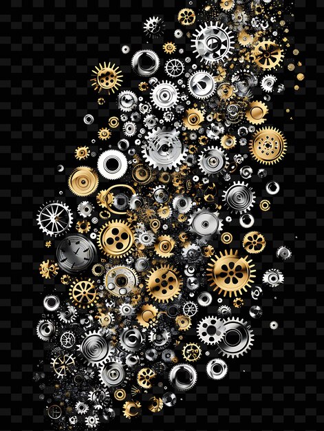 PSD shimmering metallic gears and cogs layered mechanical collag y2k texture shape background decor art
