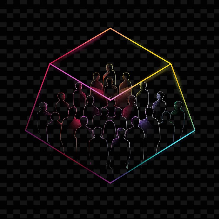 PSD shimmering neon election night with candidates and supporter neon line art landscape background