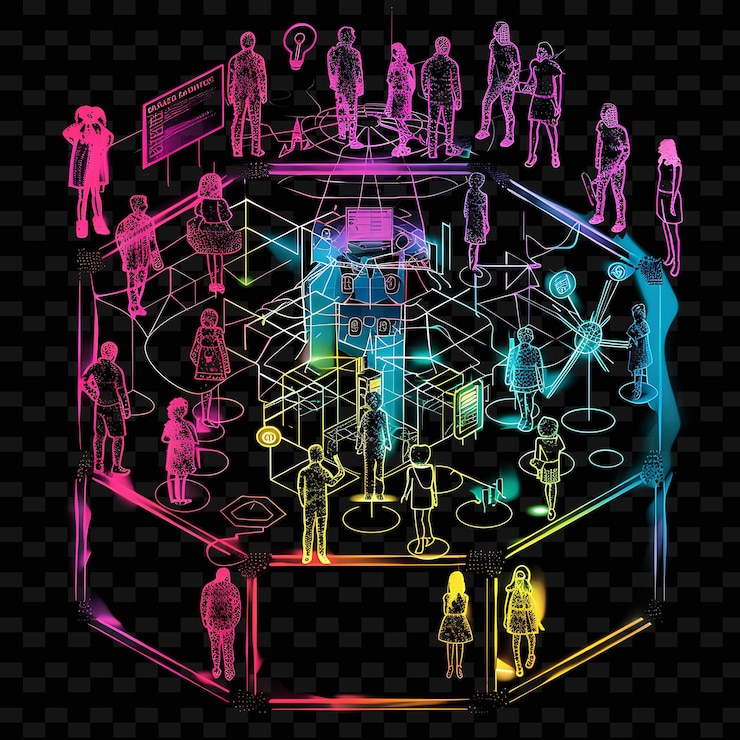 PSD shimmering neon election reform with members and signs lands neon line art city view background