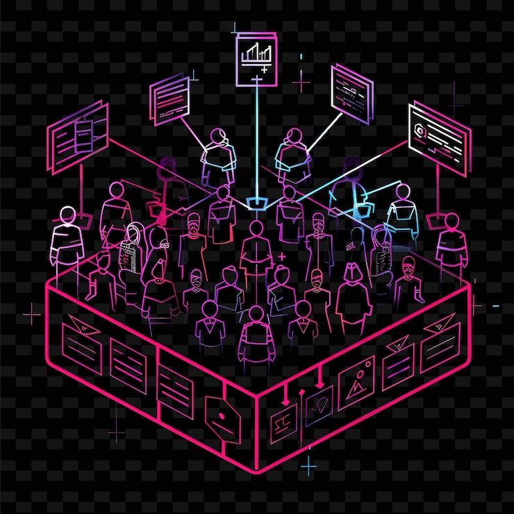 PSD shimmering neon election reform with members and signs lands neon line art city view background
