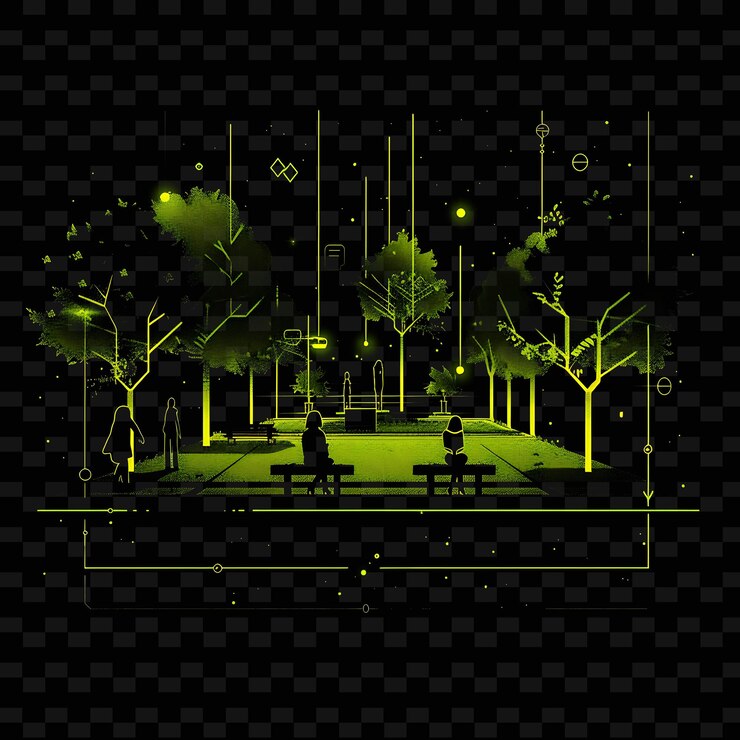 PSD shining neon initiative with a candidate and supporters land neon line art landscape background