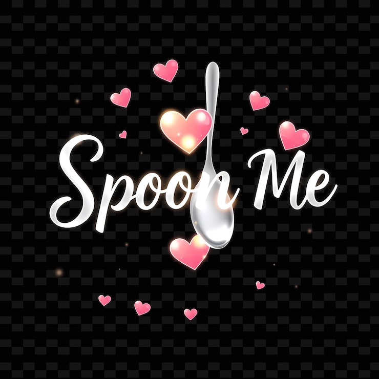 PSD shining spoon me text błyszczy w miękkiej białej i srebrnej kolorystyce z błyszczącym neonowym, smacznym typografią