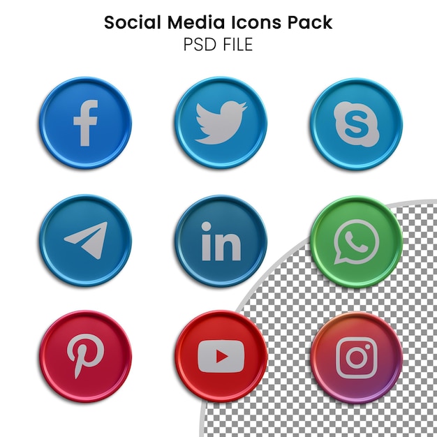 PSD pacchetto icone social media shinny