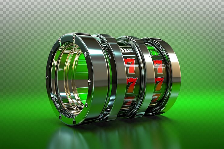 PSD shiny 3d chrome slot design on vibrant green