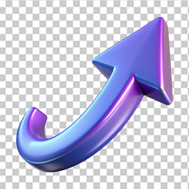 Shiny 3D plastic arrow pointing upwards with dynamic curves and gradient finish