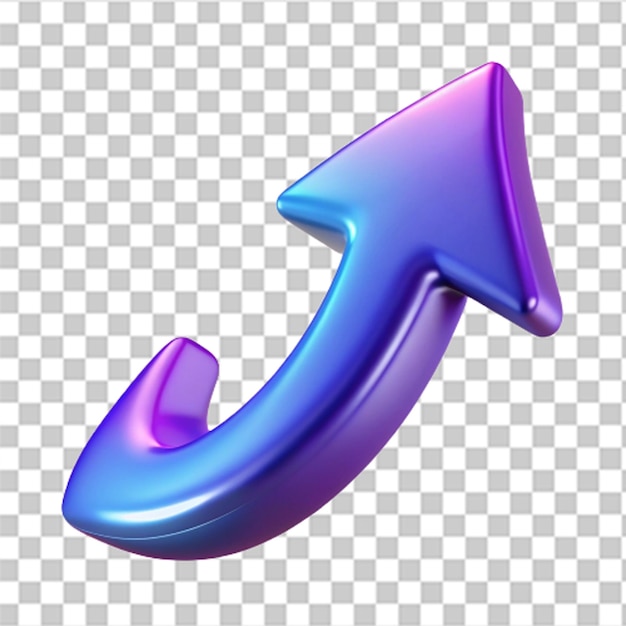 Shiny 3D plastic arrow pointing upwards with dynamic curves and gradient finish