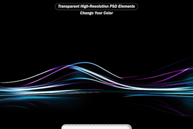 PSD linee blu lucenti in movimento progettano uno sfondo trasparente scuro con linee viola