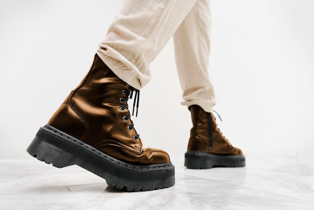 shiny brown combat shoes mockup