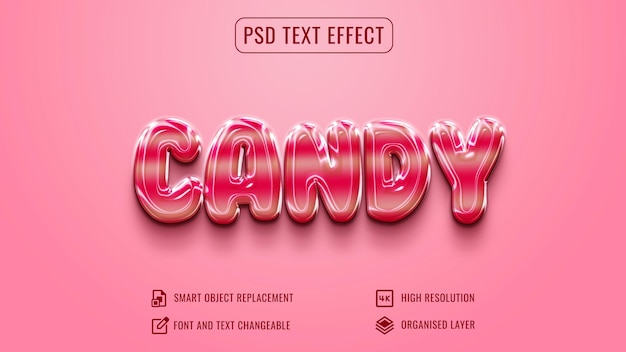 Mockup effetto testo candy lucido con sfondo rosa personalizzabile