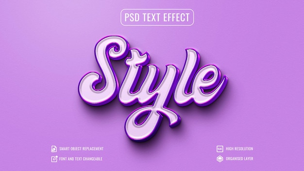 PSD effetto testo 3d viola modificabile mockup in stile carattere lucido