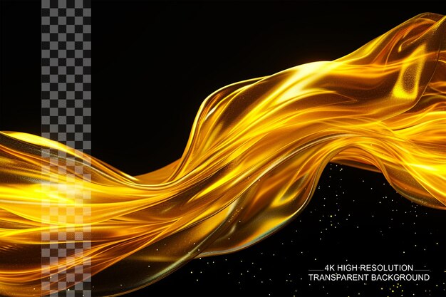 PSD shiny gold wave abstract design element with a brilliant gold shine isolated on transparent bg