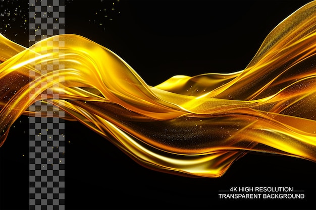 PSD shiny gold wave abstract design element with a brilliant gold shine isolated on transparent bg