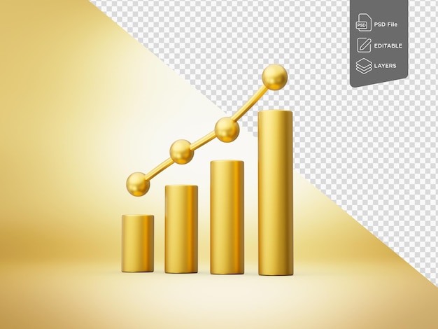 Shiny Golden Business Growth Finance Graph Symbol Icon On Golden Background 3d Illustration