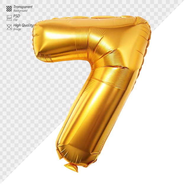 PSD a shiny golden number seven balloon isolated on white