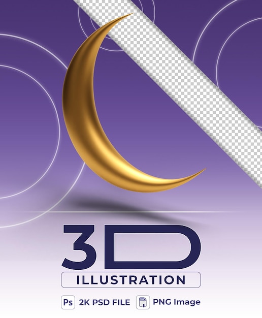 PSD illustrazione 3d della luna crescente del ramadan dorato brillante