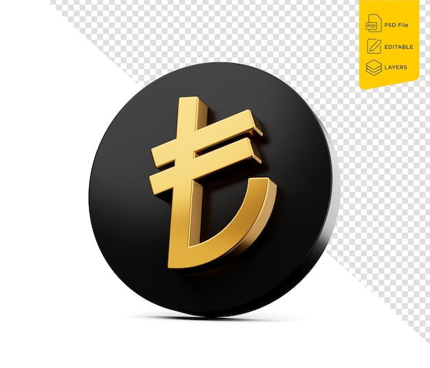 PSD shiny golden turkish lira sign tl currency symbol turkish money on white background 3d illustration