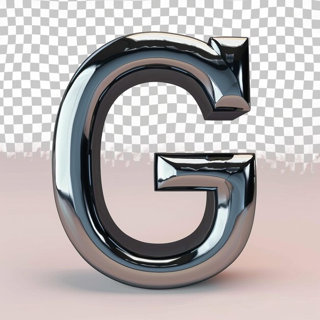 PSD a shiny metal letter g is shown with a white background