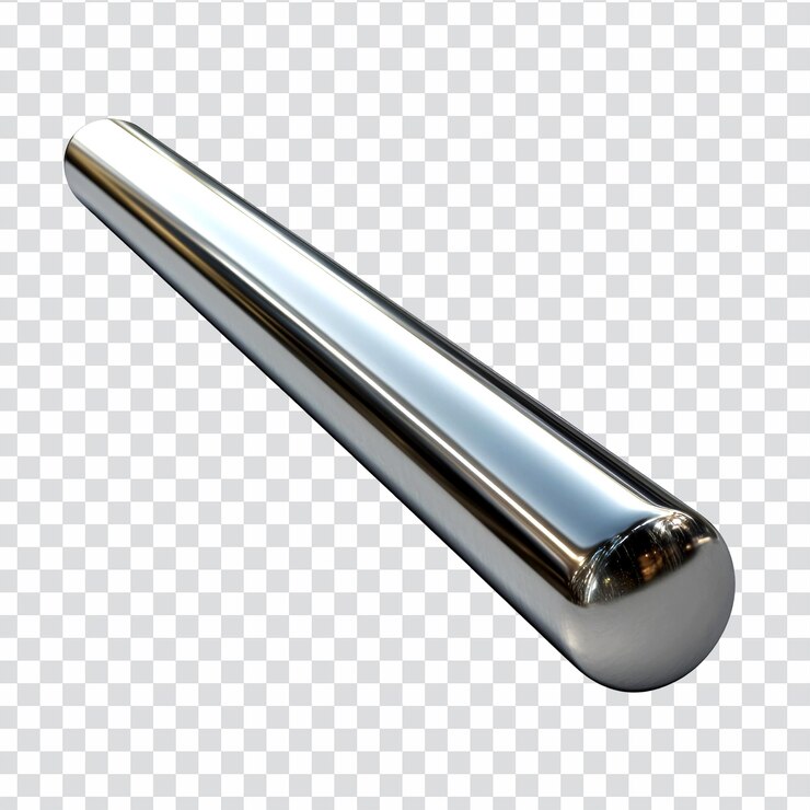 PSD shiny metal rod on black background