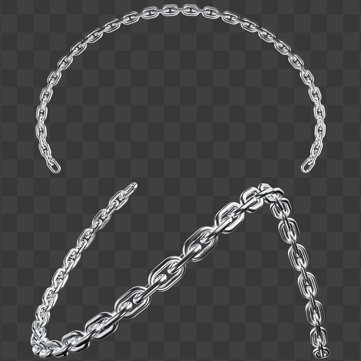 PSD shiny stainless steel chains for graphic overlay or branding layouts isolated on transparent backgro