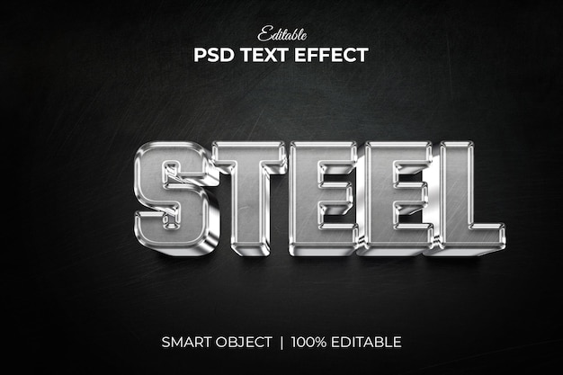 Shiny Steel 3d bewerkbaar teksteffect mockup premium PSD